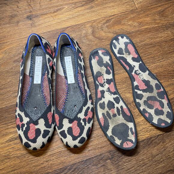 Rothy's Shoes Women's Red Cat Leopard Print Ballet Slip On Flats W 8.5 - Picture 10 of 16